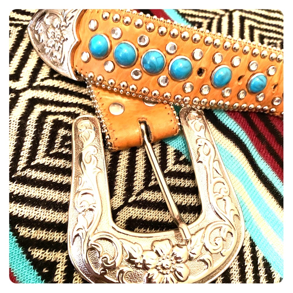 💎Rhinestone and Turquoise Studded Western Belt